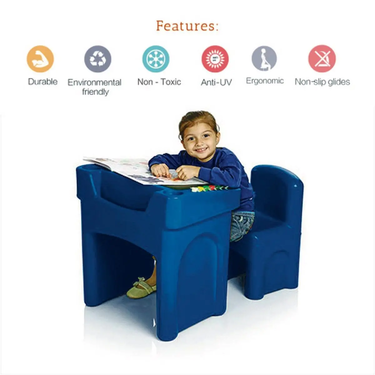 Ok Play Little Master Blue Chair & Table Set For Kids, Perfect For Home And School, Blue, 2 To 4 Years 2