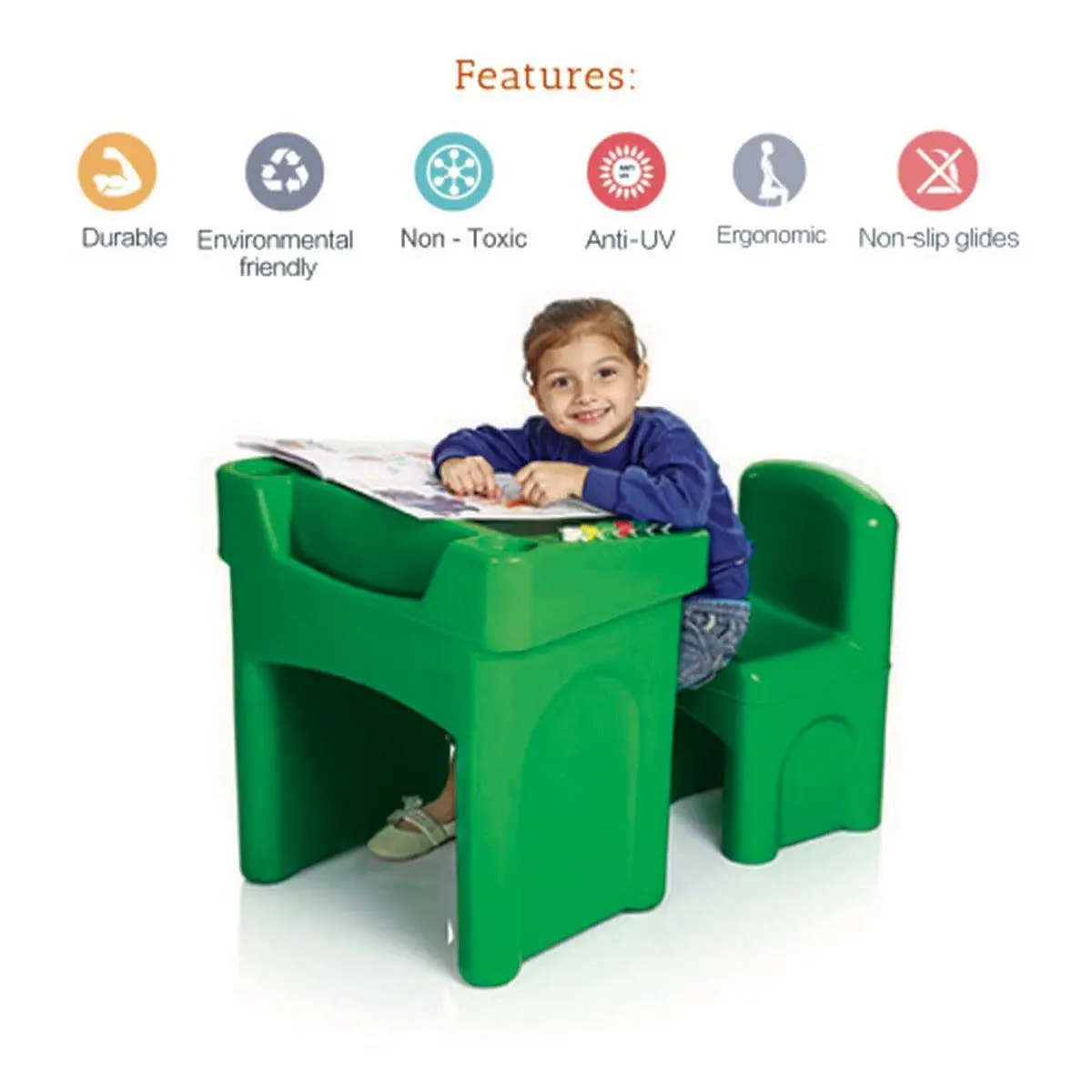 Ok Play Little Master Green Chair & Table Set For Kids, Perfect For Home And School, Green, 2 To 4 Years 2