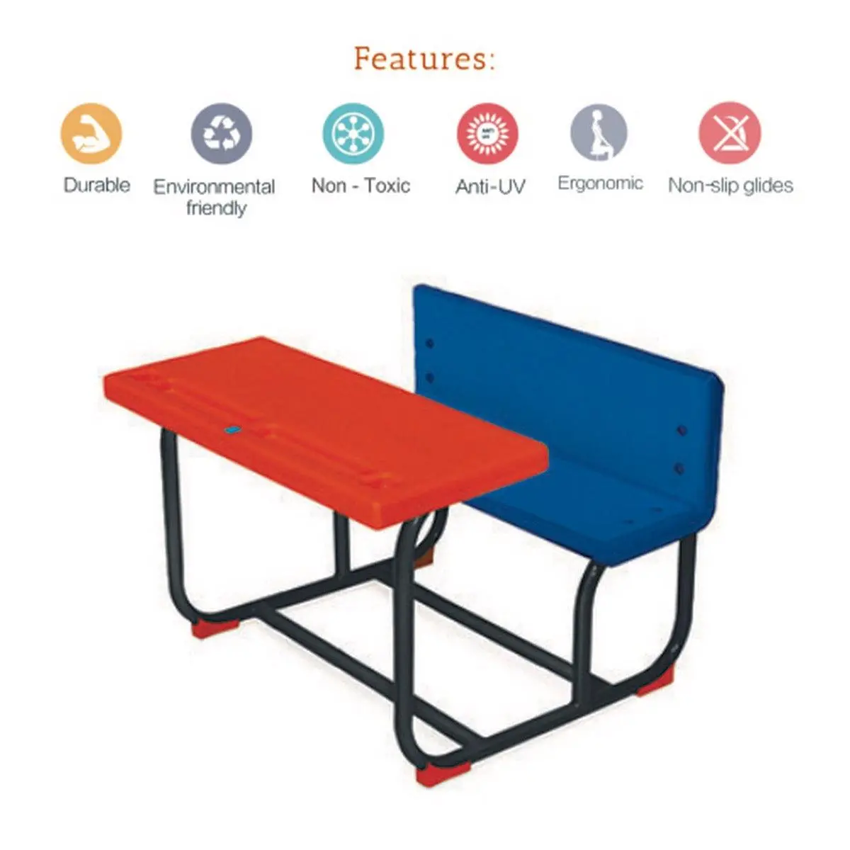 Ok Play Little Scholars, Desk‚ Chair Arrangement For 8 Children, Perfect For Home And School, Red & Blue, 5 To 10 Years 2