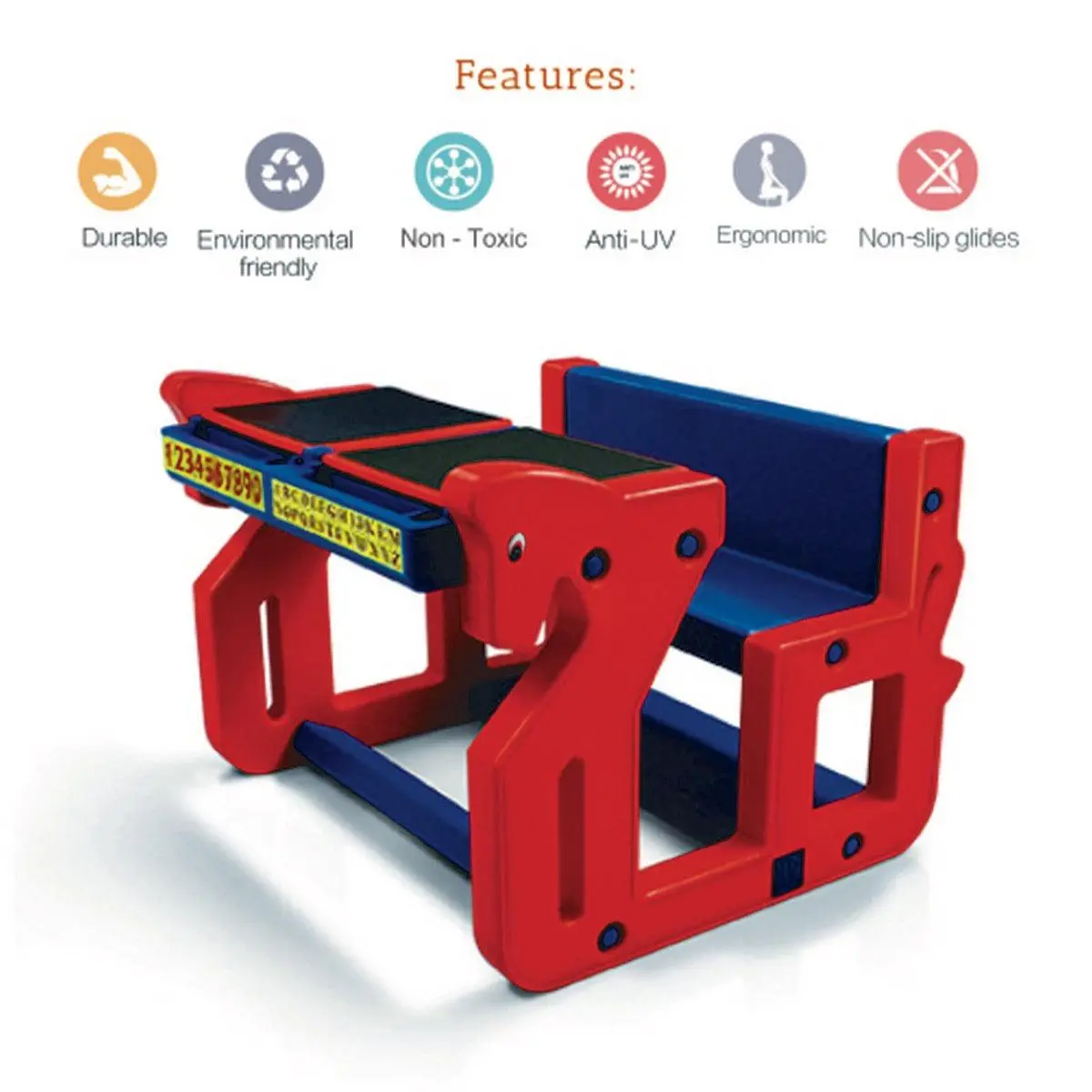 Ok Play Pony Double Chair Desk Set For Kids, Perfect For Home And School, Red/Blue, 2 To 4 Years 2