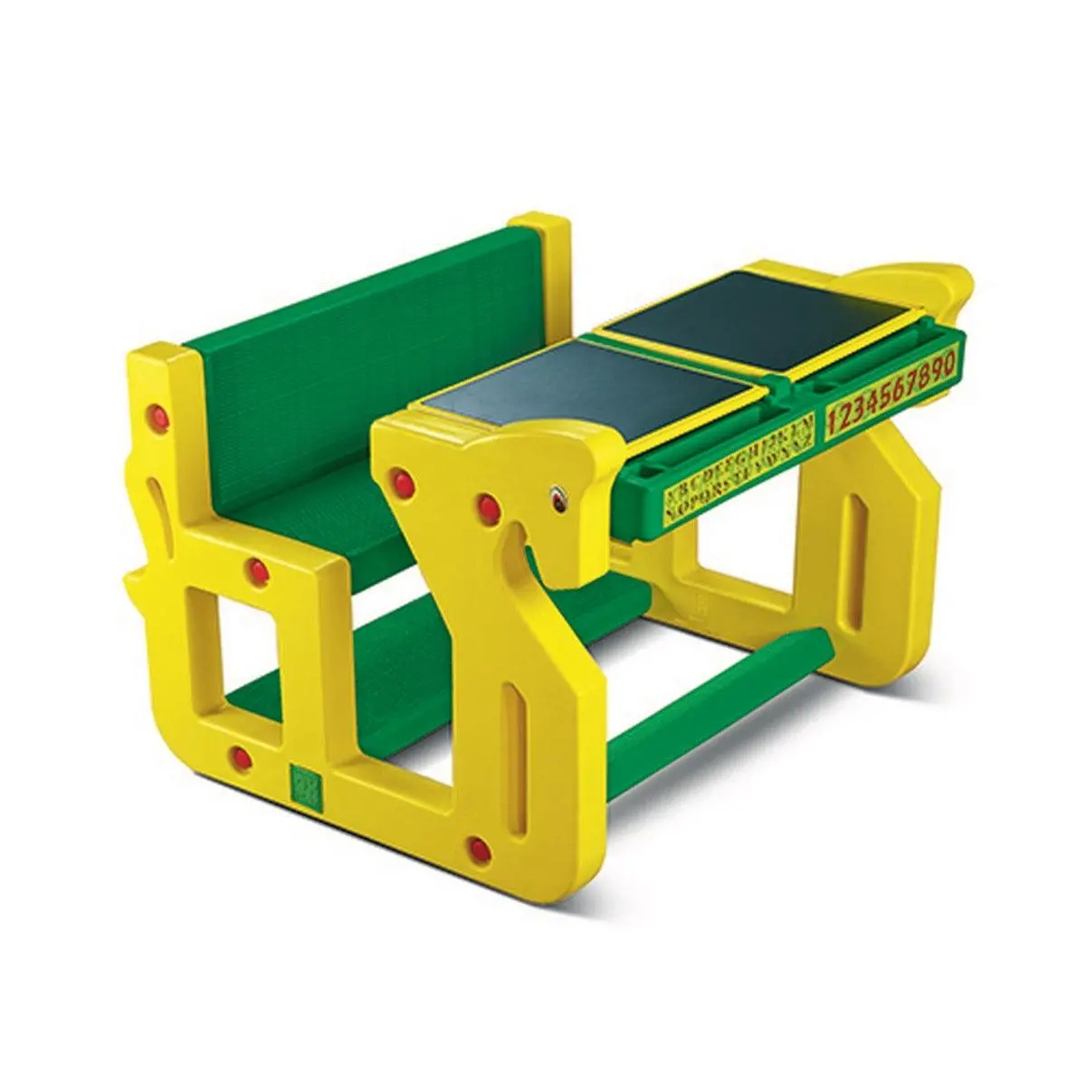 Ok Play Pony Double Chair Desk Set For Kids, Perfect For Home And School, Yellow/Geen, 2 To 4 Years 1