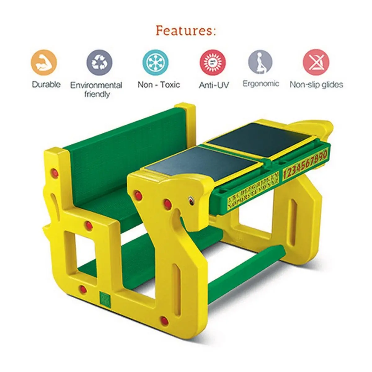 Ok Play Pony Double Chair Desk Set For Kids, Perfect For Home And School, Yellow/Geen, 2 To 4 Years 2
