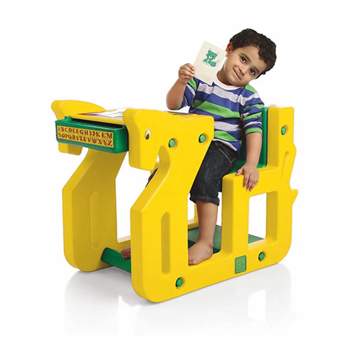 Ok Play Pony Single Chair Desk Set For Kids, Perfect For Home And School, Yellow/Green, 2 To 4 Years 1