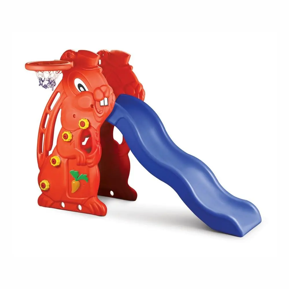 Ok Play Rabbit Slide For Kids, Garden Slider With Basket Ball Ring, Perfect For Home Indoor And Outdoor, Red & Blue, 2 To 4 Years 1