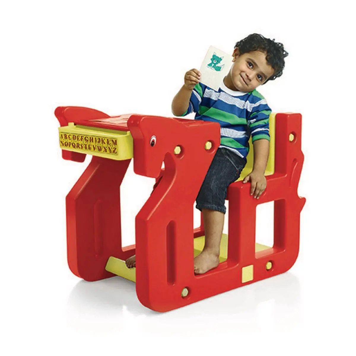 Ok Play Pony Single Chair Desk Set For Kids, Perfect For Home And School, Red/Yellow, 2 To 4 Years 1
