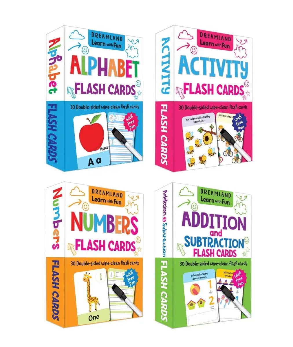Dreamland Flash Cards Pack- Alphabet, Numbers, Addition And Subtraction, Activity, 120 Flash Cards With Free Pen - An Early Learning Book For Kids (English) 1