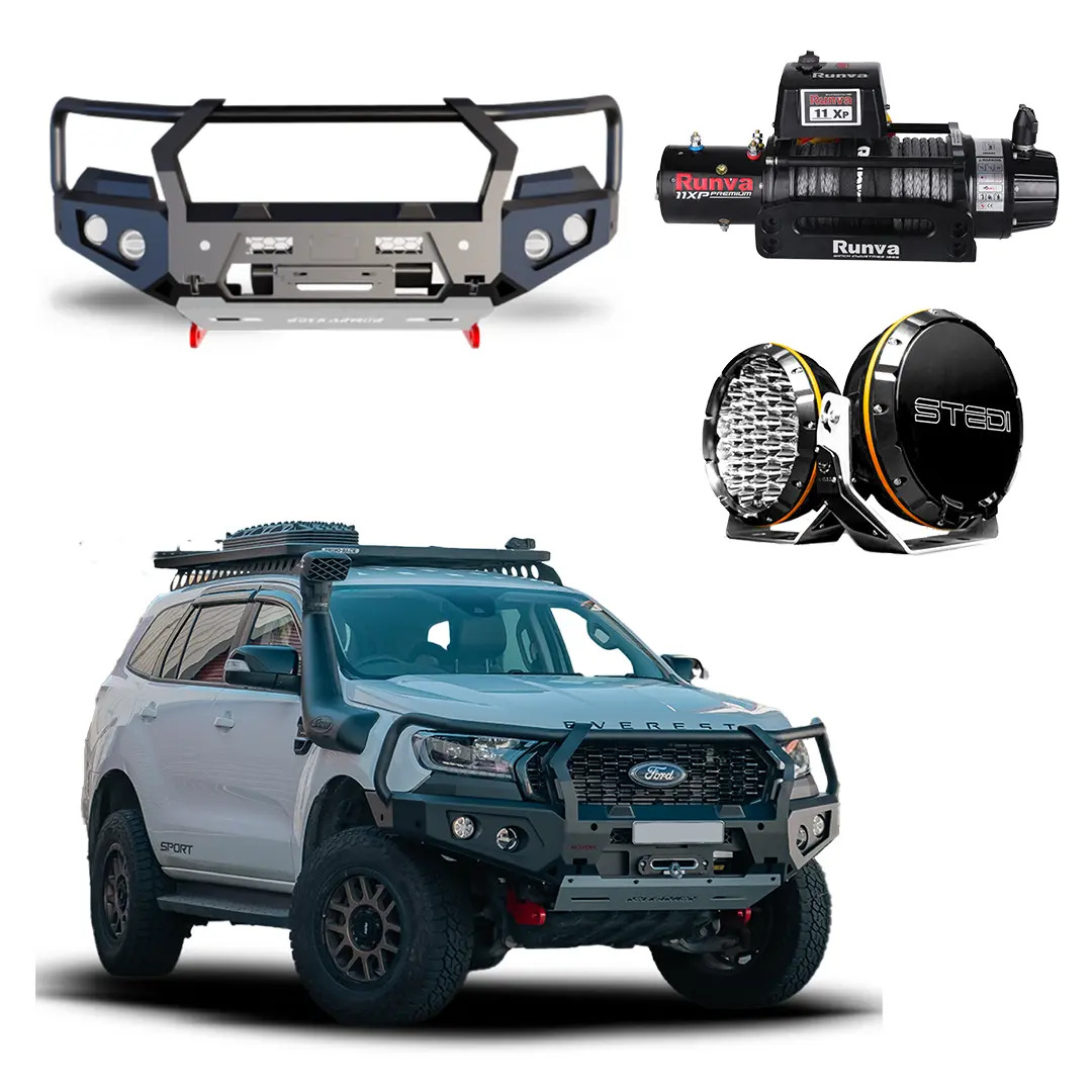 Ford Everest Bullbar Protek Package | Gt Bar | Runva Winch | Stedi Lights 1