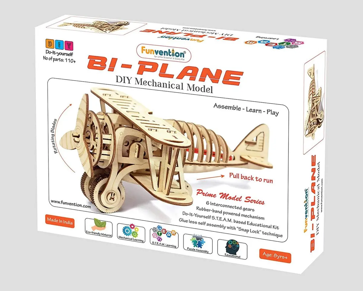 Funvention Bi-Plane - Diy Mechanical Model - Build Your Own Biplane Model 1