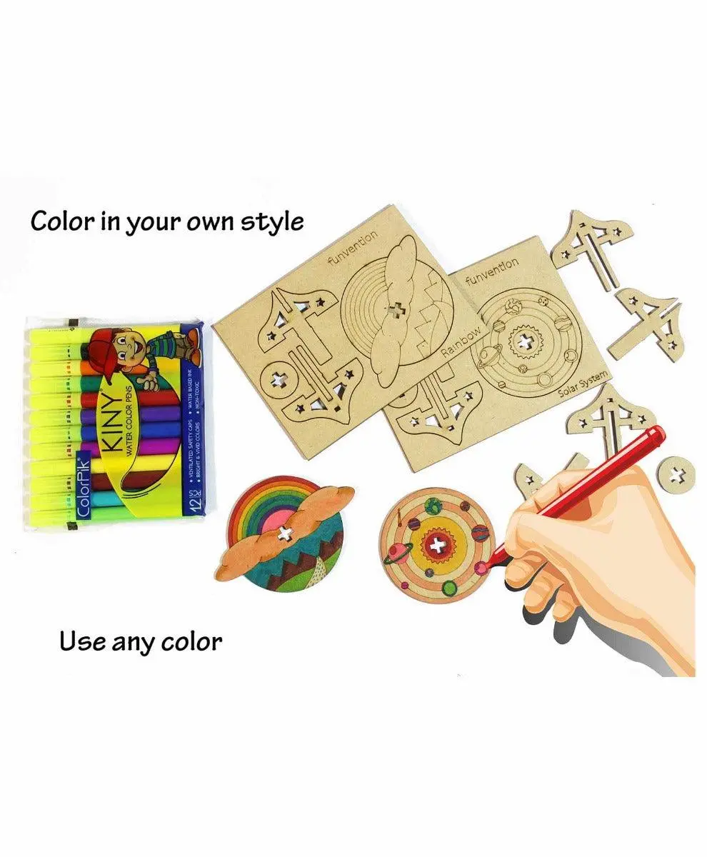 Funvention Diy Solar System & Rainbow Spinning Top With Free Color Pens - Multicolor 2