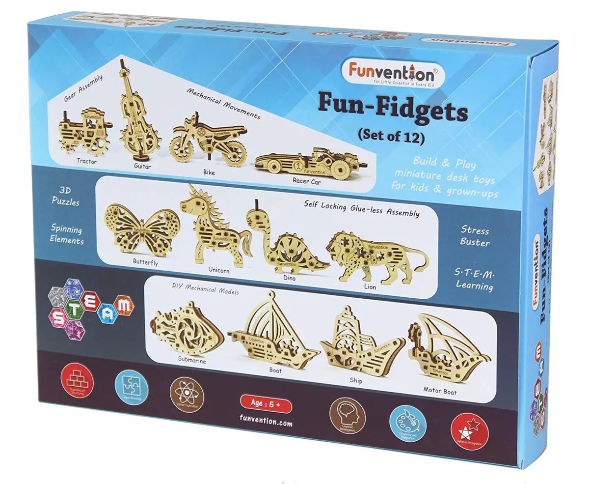 Funvention Fun Fidgets - All Set Of 12 Diy Miniature Mechanical Models 1
