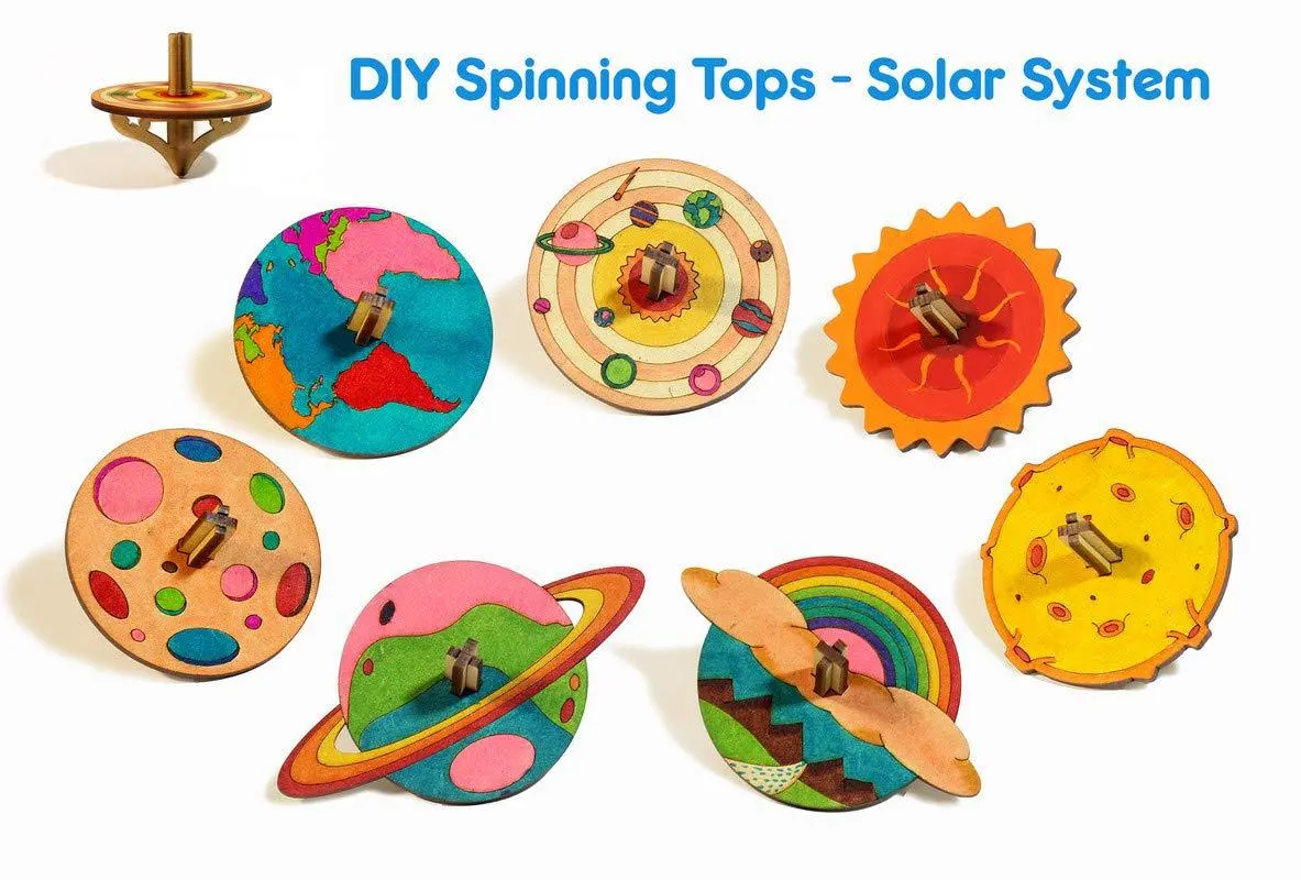 Funvention Spinning Tops (Solar System) - Set Of 7 Diy Spinning Tops - Build, Color Art & Craft Educational Toy 2