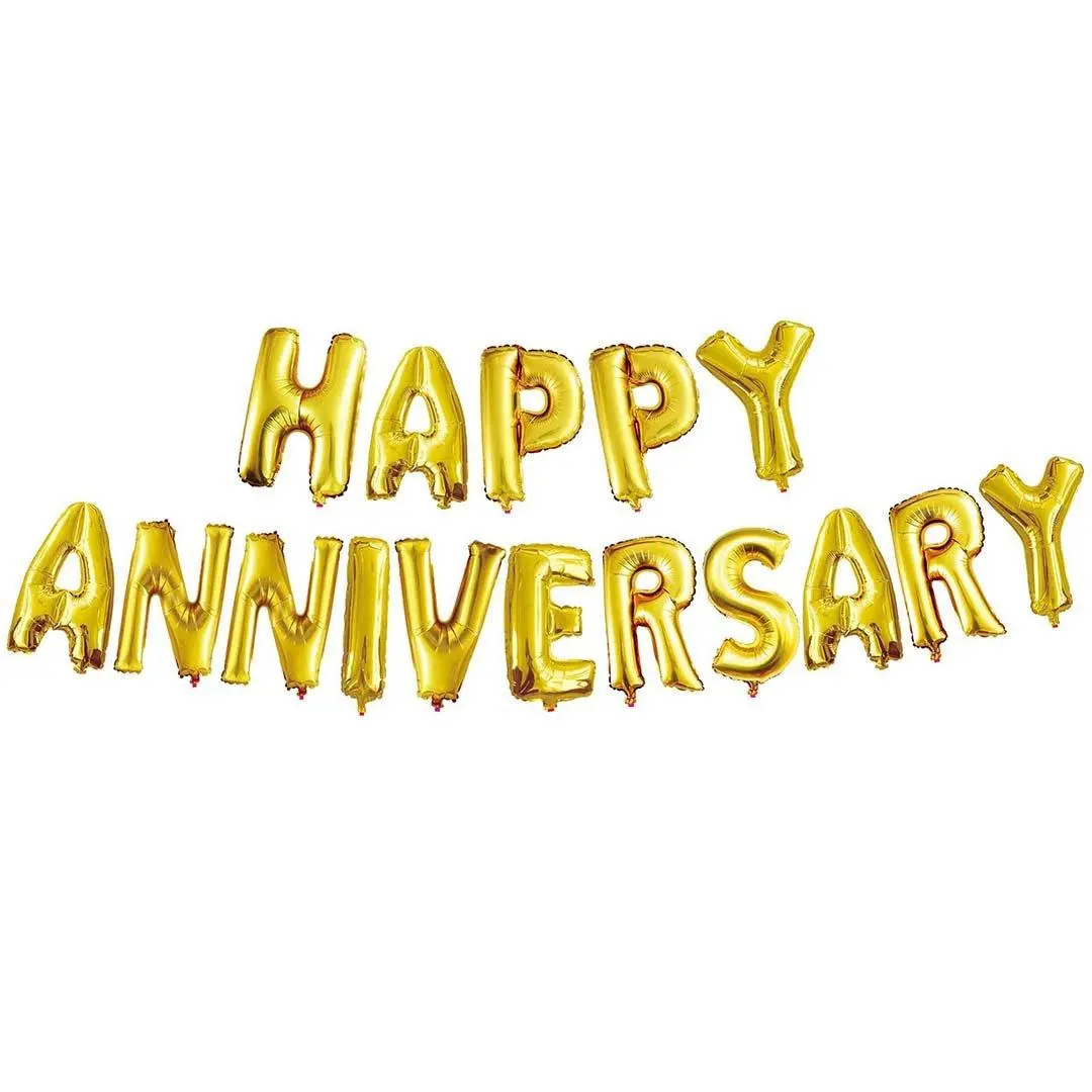Partycorp Gold Happy Anniversary Alphabet/Letter Foil Balloon Banner Decoration Set, 1 Pc 1