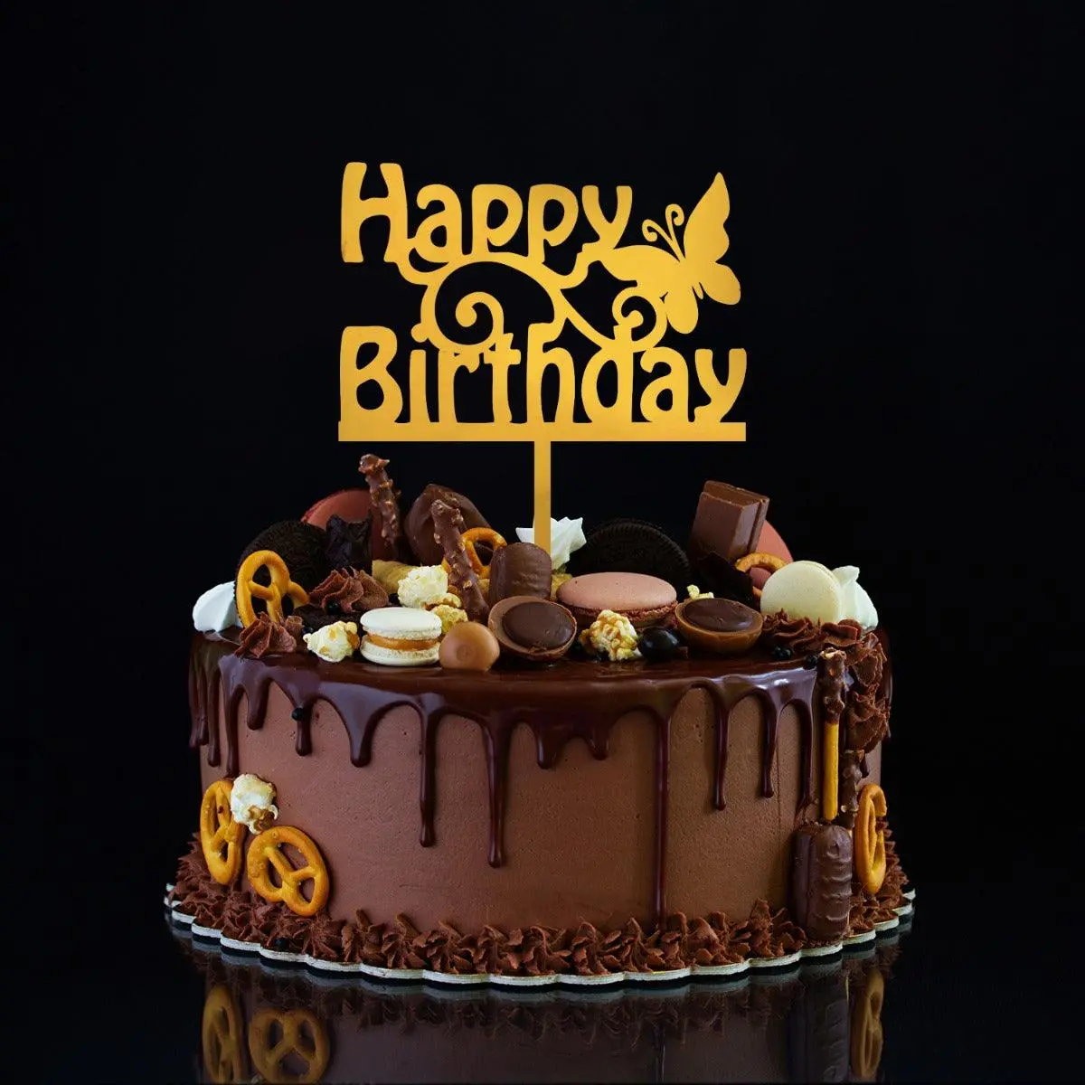 Partycorp Gold Acrylic Happy Birthday With Butterfly Cake Topper, 1 Piece 1