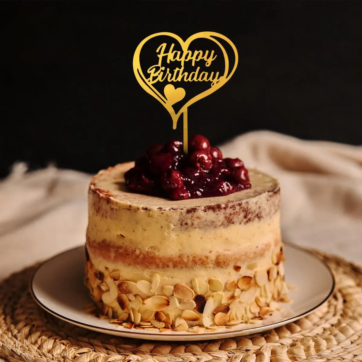 Partycorp Gold Heart Shaped Acrylic Happy Birthday Cake Topper, 1 Piece 1