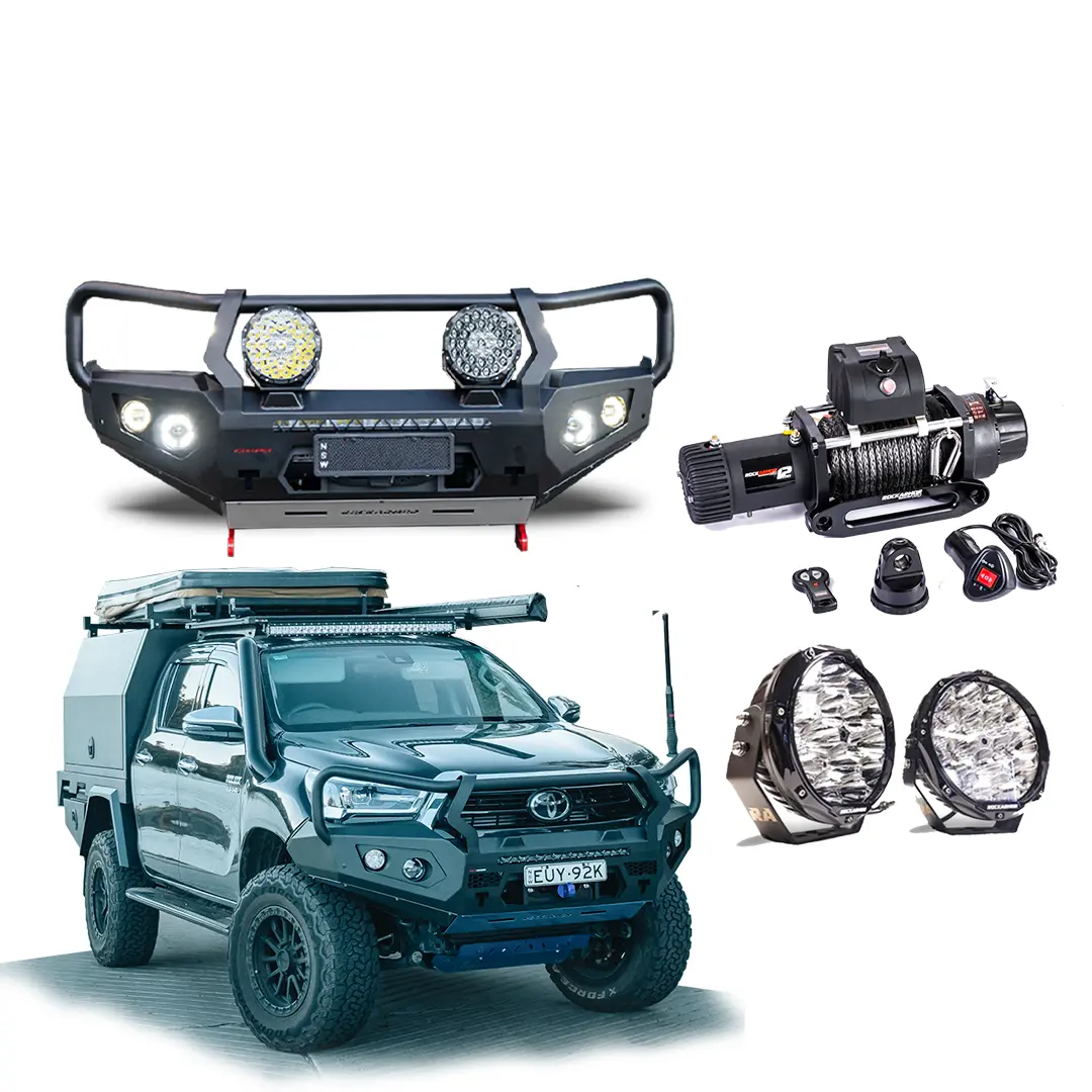 Frontal Gt Bull Bar Pack Suits - Hilux 08/2020 - 11/2025 12,000Lbs Winch / R85 Led Spotties | Rockamor 1