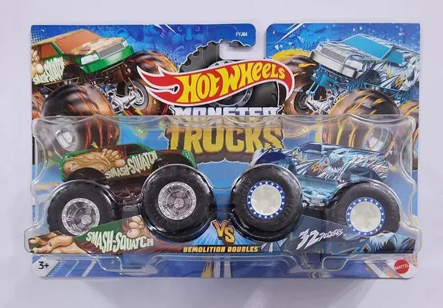 Hot Wheels Monster Trucks 1:64 Scale Demo Doubles 2 Pack Collection, Smash-Squatch Vs 32 Degrees 1