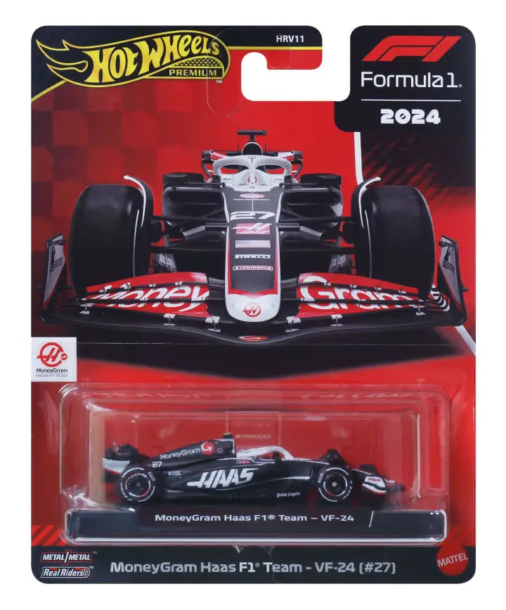 Hot Wheels Race Team Moneygram Haas F1 Vf-24 (#27) 1:64 Scale Premium Die-Cast Formula 1 Collectible Toy Race Car With Real Riders Tires & Metal/Metal Body & Chassis For Collectors 1
