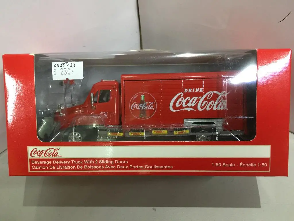 Motorcity 1/50 Coca Cola Beverage Delivery Truck With 2 Sliding Doors Handcart And 4 Bottle Cases (450060) (50060) (C1128-63) 1