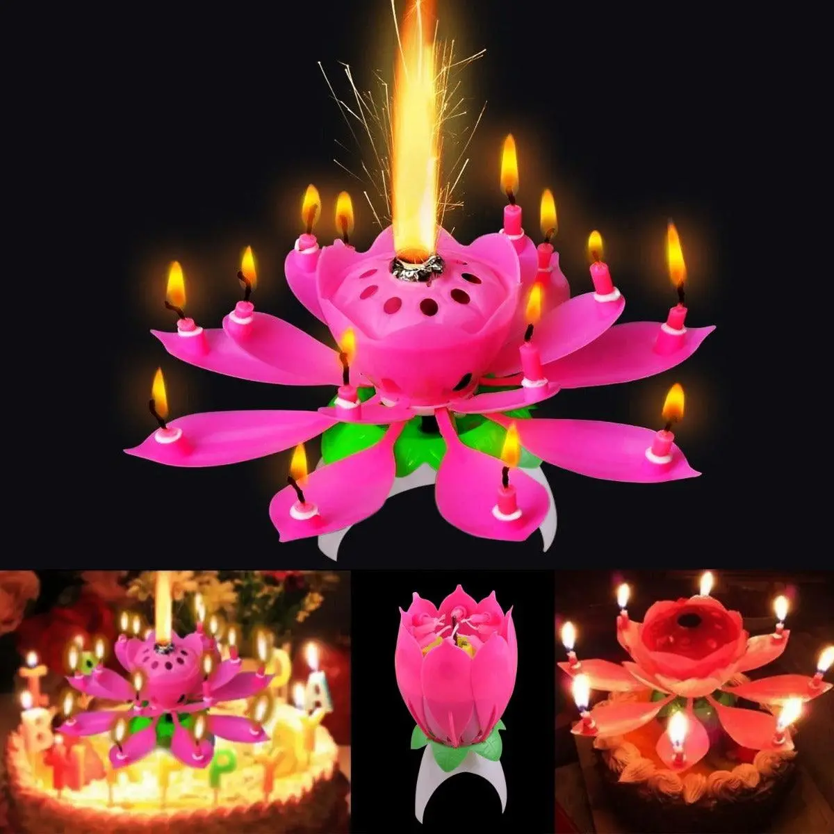 Partycorp Musical Lotus Cake Candle 1