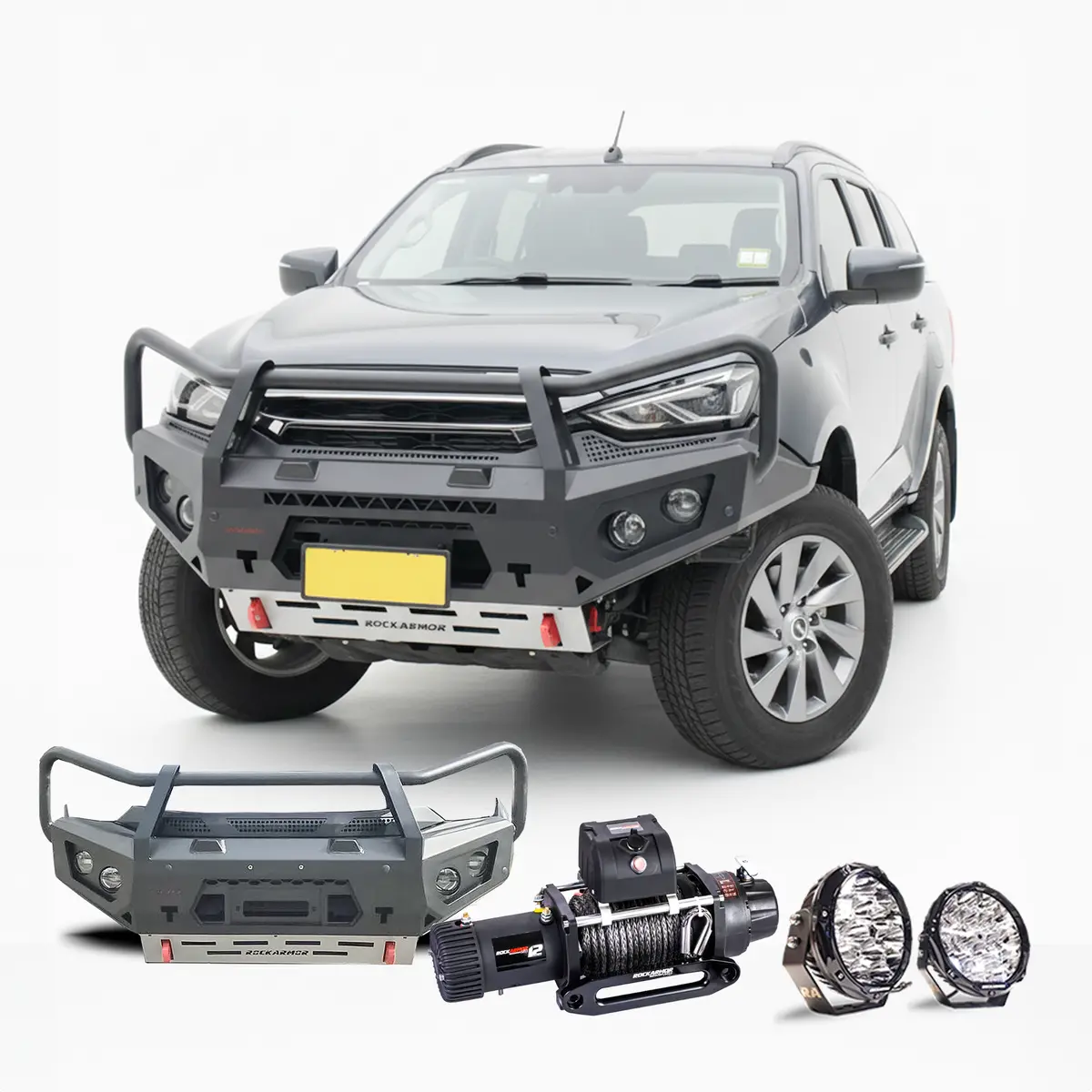 Isuzu Mux Frontal Pack | Bull Bar Winch Lights Suits 2021+ Mux 1