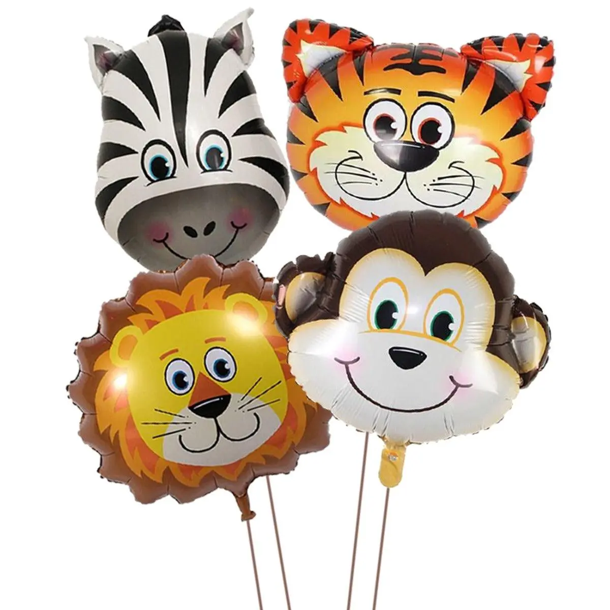 Partycorp Animal Head Shaped Foil Balloons, Jungle Theme Decoration (Tiger, Lion, Monkey, Zebra) - Pack Of 4 1
