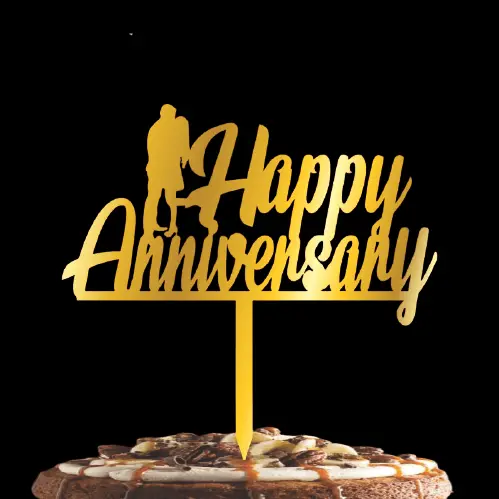 Partycorp Gold Acrylic Happy Anniversary With Romantic Pose Cake Topper, 1 Piece 2