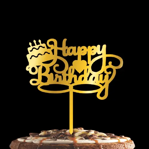 Partycorp Gold Acrylic Happy Birthday With Cake & Heart Cake Topper, 1 Piece 2