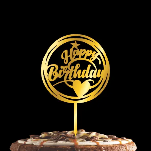 Partycorp Gold Round Shaped Acrylic Happy Birthday Cake Topper, 1 Piece 2