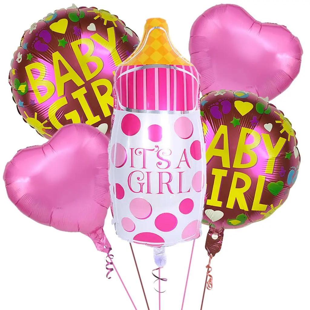 Partycorp It's A Girl Baby Shower Milk Bottle, Pink Heart And Baby Girl Foil Balloon Bouquet, Decoration Set, Diy Pack Of 5 1