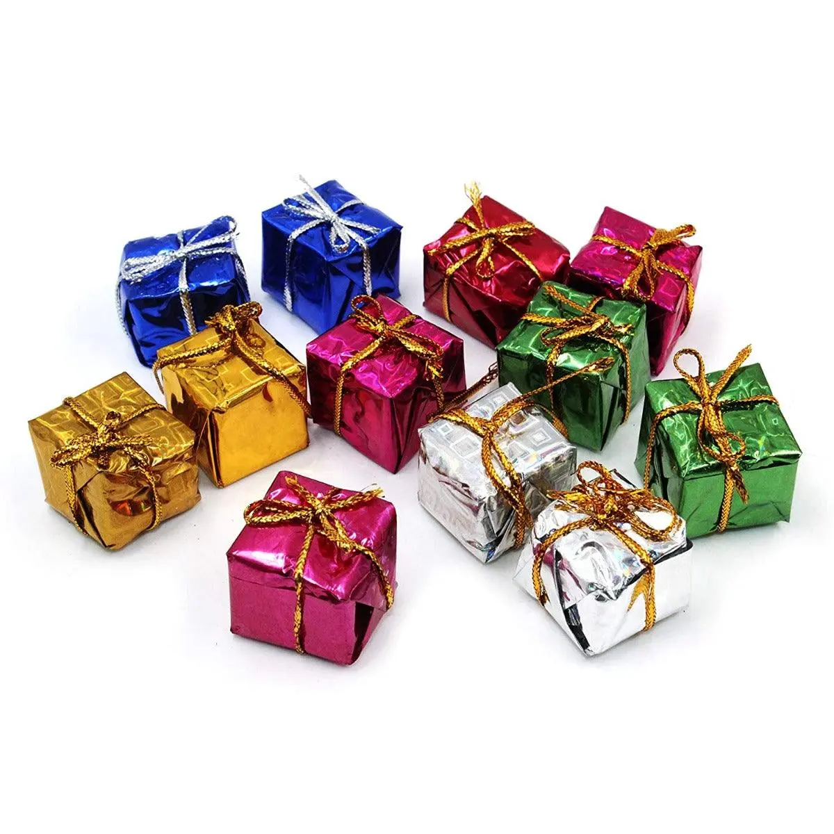 Partycorp Multicolour Gift Box Shaped Dangler Decoration Set For Christmas Tree, Diy Pack Of 12 1