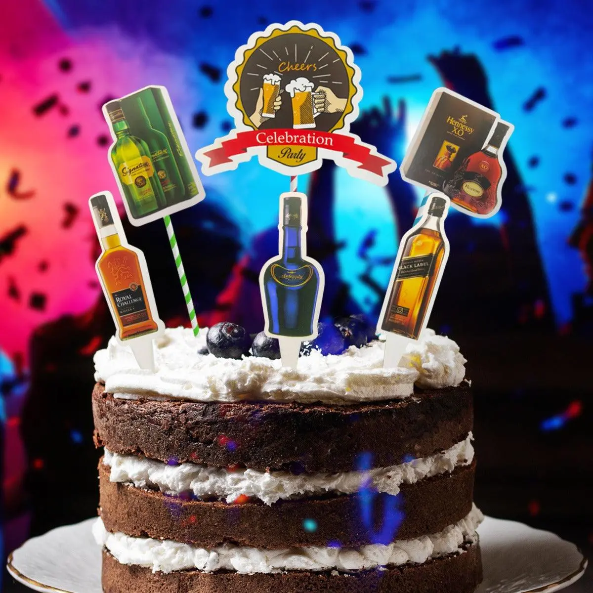 Partycorp Printed Cocktail Whiskey Beer Themed Cake Topper, Pack Of 6 1