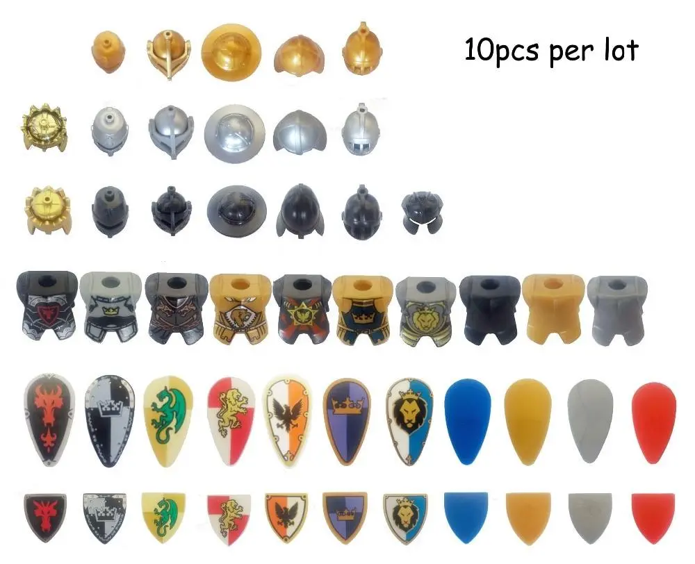 10Pcs Castle Knight Armor Shield Vest Weapon Crown King Dragon Hat Crash Helmet 1