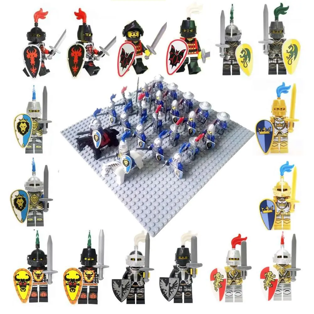 24Pcs Medieval Age Castle Knights Lion Golden Dragon Slive Hawk Compatible Building Block Rome Warrior Knight Figure 1
