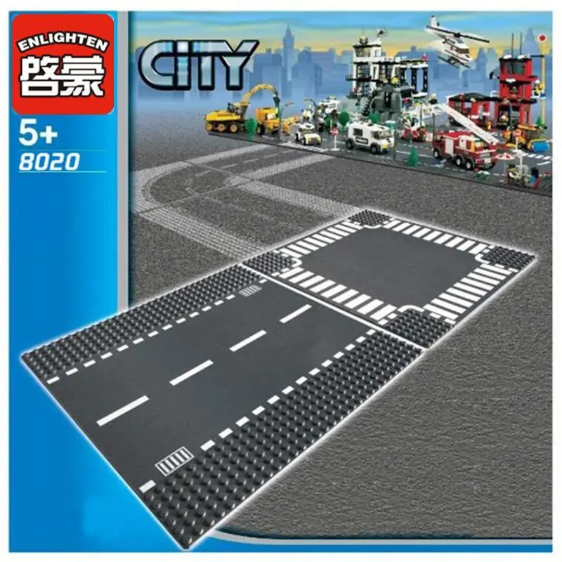 City Road Street Baseplate Straight Crossroad Curve T-Junction Building Blocks Parts Bricks Base Plate Lego 1