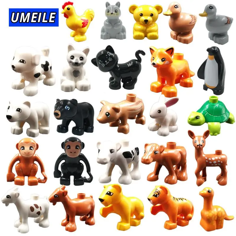 Block Brick Diy Zoo Animal Series Big Particle Building Blocks Penguin/Fox Kids Baby Bath Toys Compatible With Duplo Gift 1