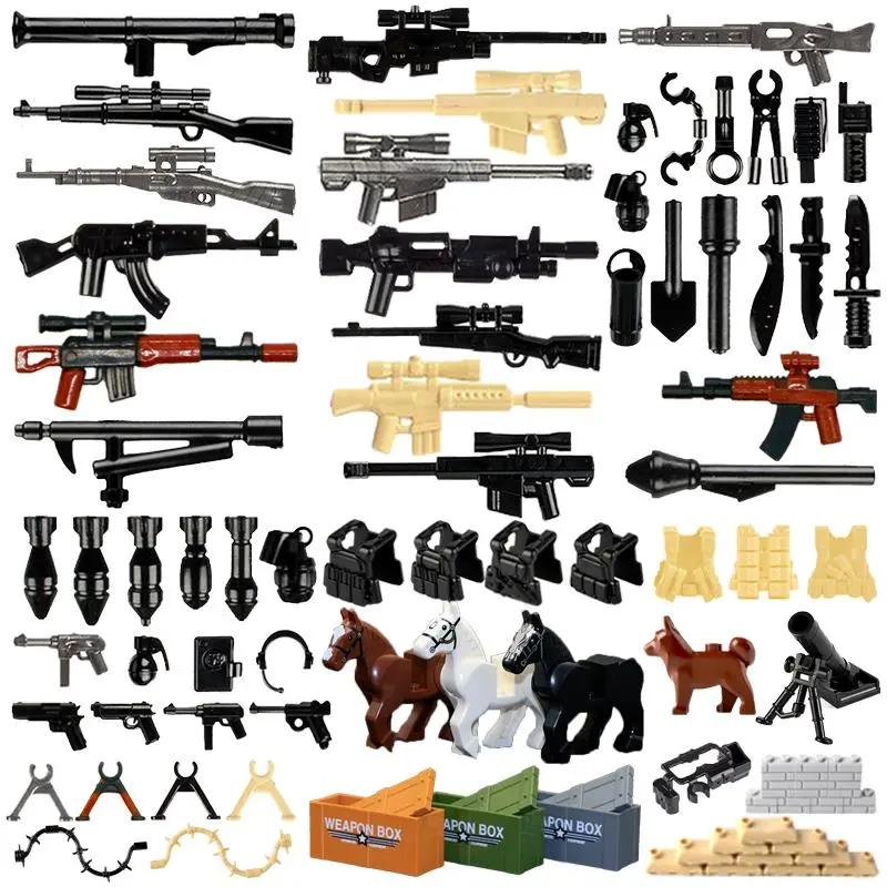 Military Swat Team Guns Weapon Pack Building Blocks City Police Soldiers Figure Ww2 Lego Military Army Builder Series Toys 1