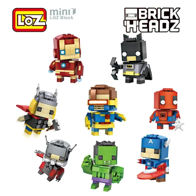 Loz Mini Super Hero Blocks Batman Captain America Thor Iron Brick Heads Action Figure Assemblage Blocks Toys Offical Authorized 1