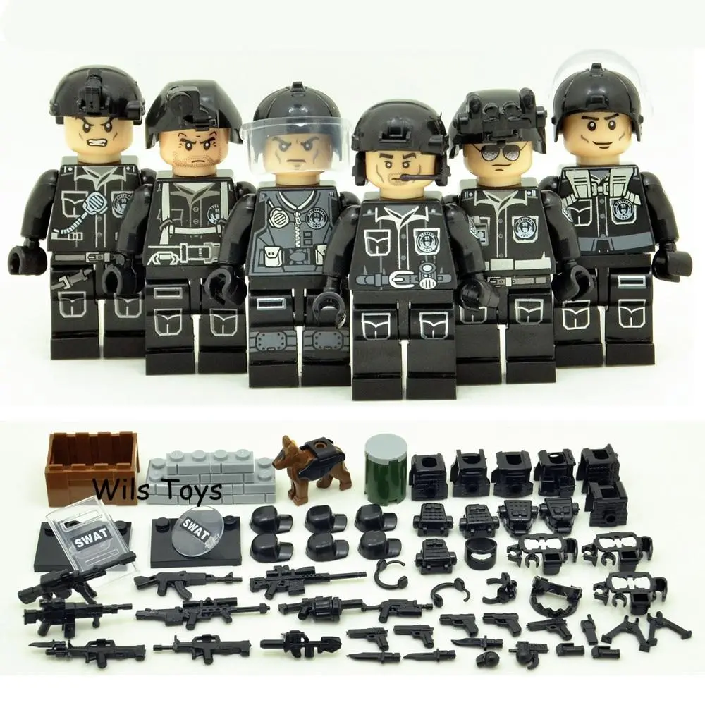 6Pcs Swat Military Army World War 2 Navy Seals Special Forces Team Soldier Building Blocks Brick Figure Educational Toy Gift Boy 1