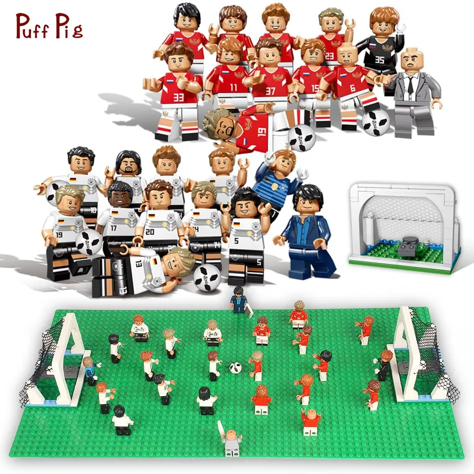 12Pcs World Football Team Soccer Player Figures Building Blocks Compatible Lego City Europe Football Bricks Toys For Children 1