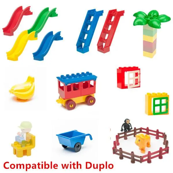 Big Building Blocks Parts Bricks Doll Figure Window Leaf Coach Cart Slide Ladder Tree Motorbike Compatible With Duploe Baby Toys Lego 1