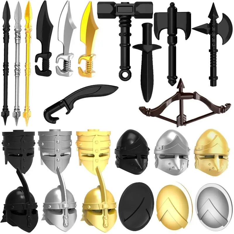 10Pcs/Lot Weapons Helmet Shield Middle Ages Ancient Greece Rome Spartan Warriors Moc Building Blocks Toys For Children 1