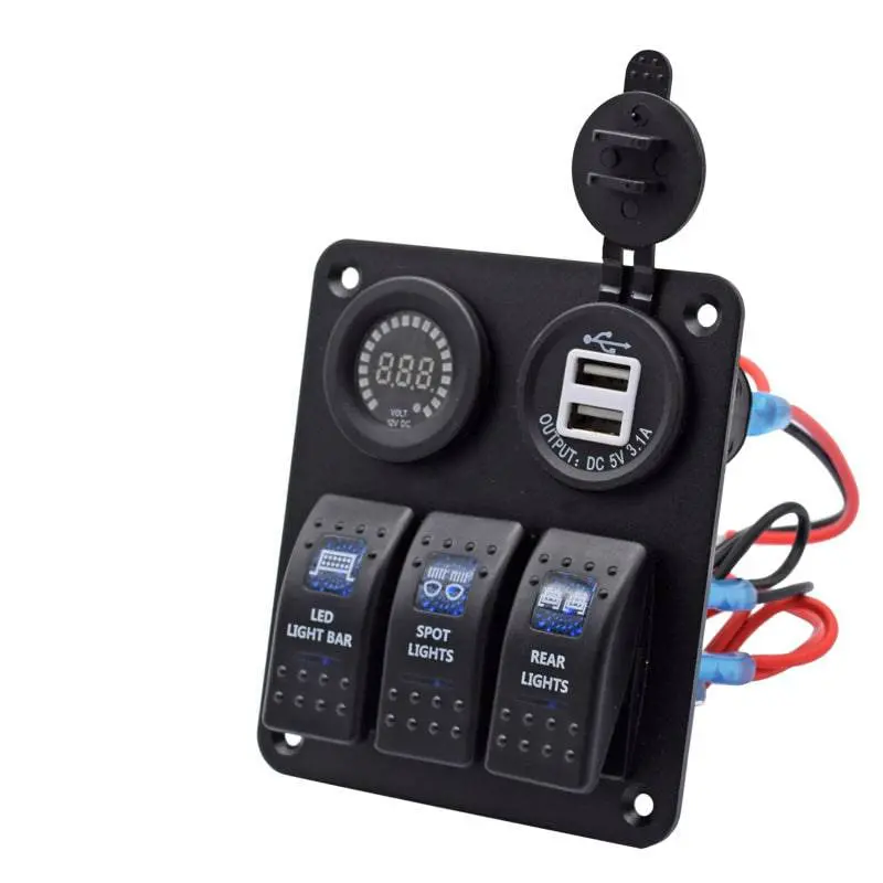 12V Switch Panel - 3 Gang Rocker 12V Switch Panel With Led Backlit 1