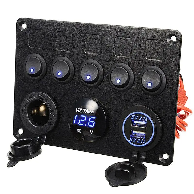 12V Switch Panel - 5 Rocker Switch | Usb | Voltmeter | Power Socket Panel 1