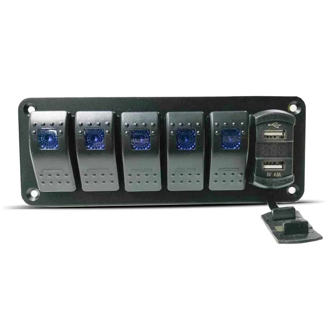 12V Switch Panel - 6 Gang | Dual Usb | Rocker Switch Control Panel 1