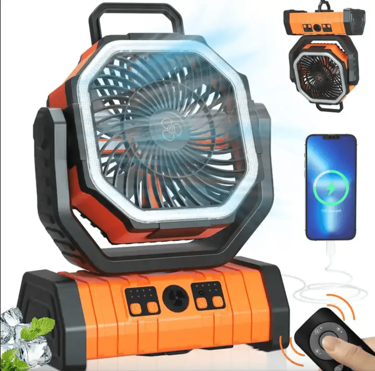 Camping Fan Portable With Remote & Led Light | 360 Rotating | Hanging 1