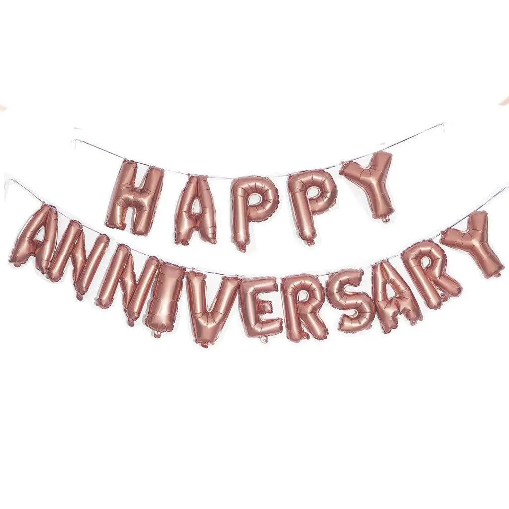 Partycorp Rose Gold Happy Anniversary Alphabet/Letter Foil Balloon Banner Decoration Set, 1 Pc 1