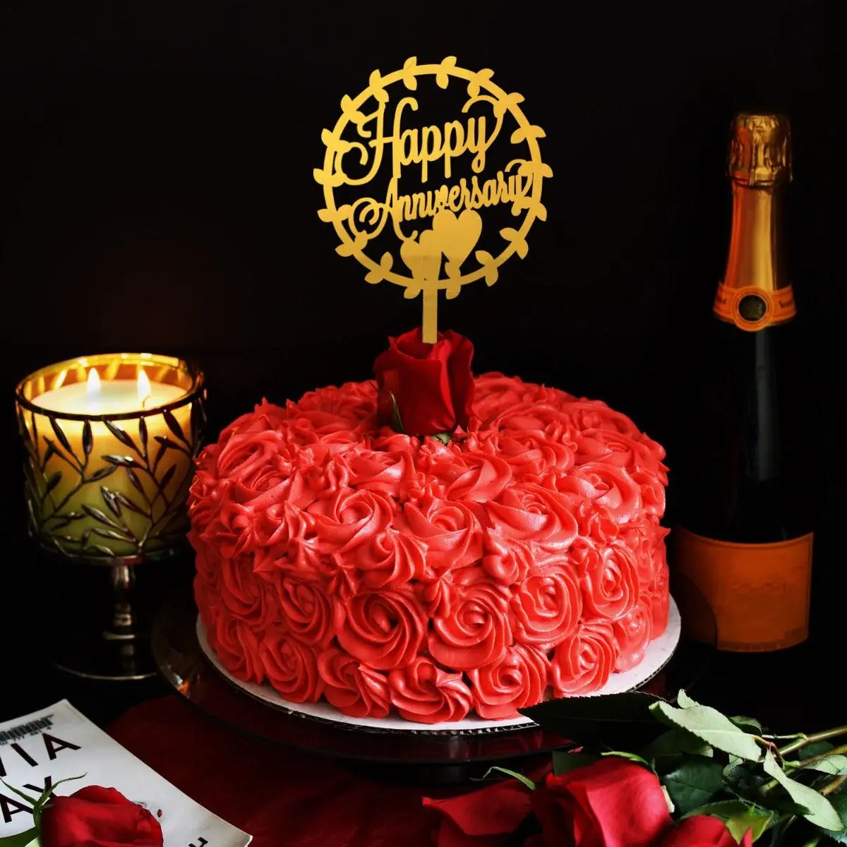 Partycorp Gold Round Shaped Acrylic Happy Anniversary Cake Topper, 1 Piece 1