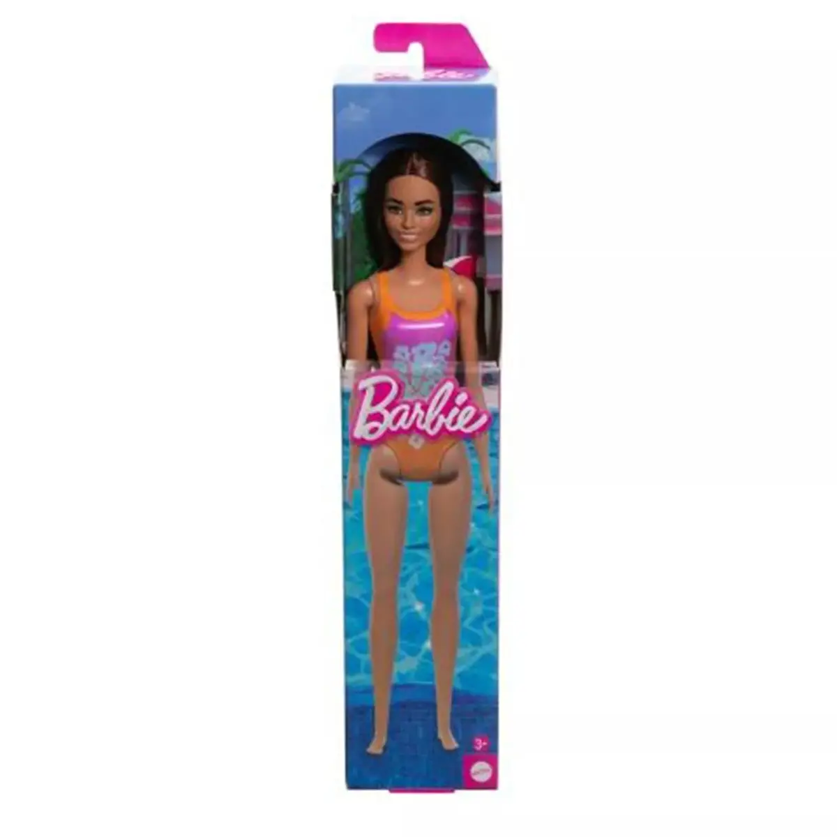 Barbie Beach Doll With Light Brown Hair Wearing Tropical Pink And Orange Swimsuit For Kids Ages 3+ 1