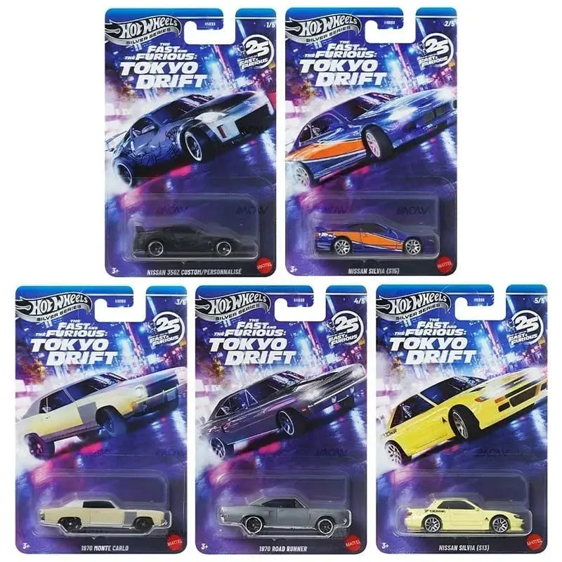 Hot Wheels 2026 Premium Fast & Furious Tokyo Drift Silver Series Die-Cast Car 1:64 Scale - Set Of 5 Cars 1