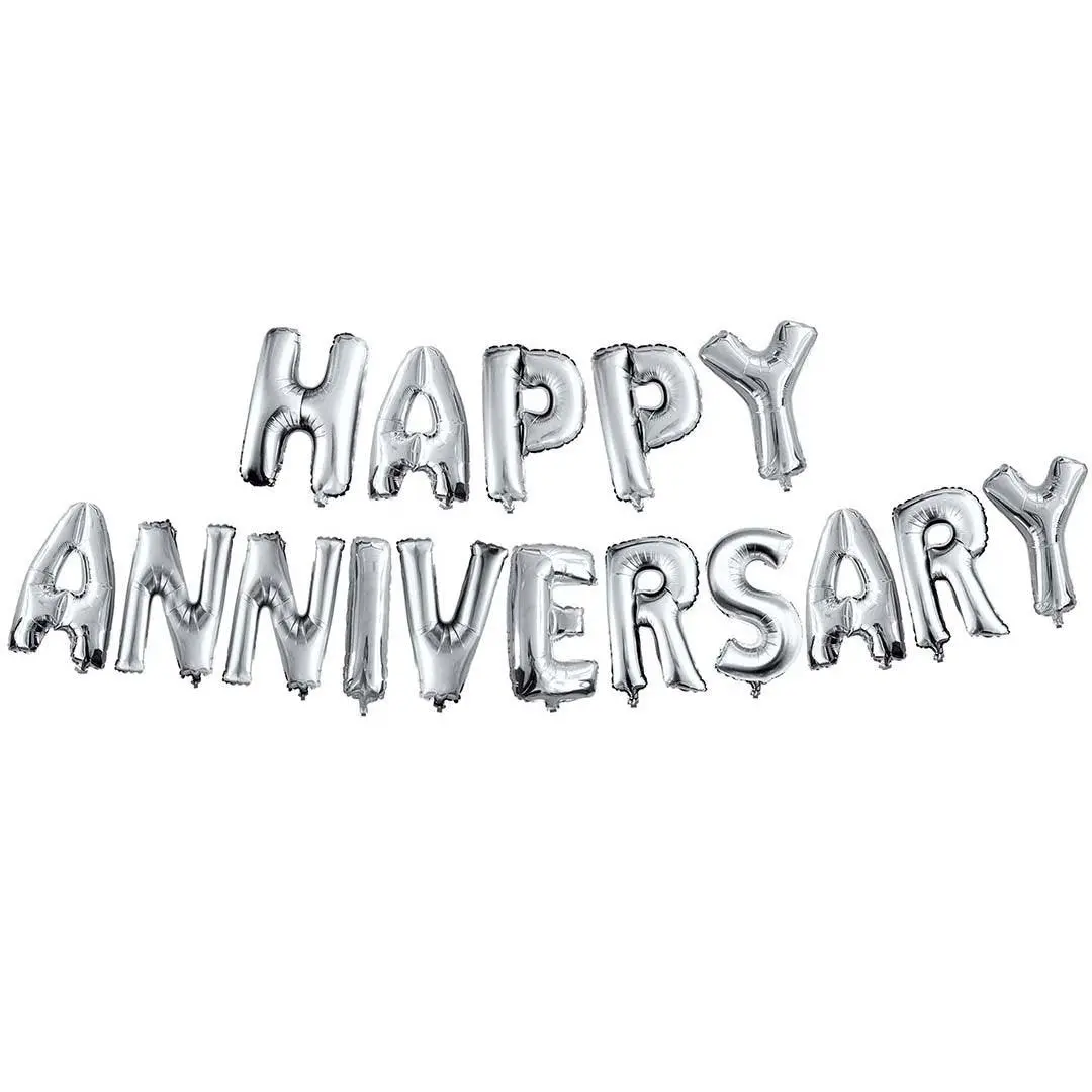 Partycorp Silver Happy Anniversary Alphabet/Letter Foil Balloon Banner Decoration Set, 1 Pc 1